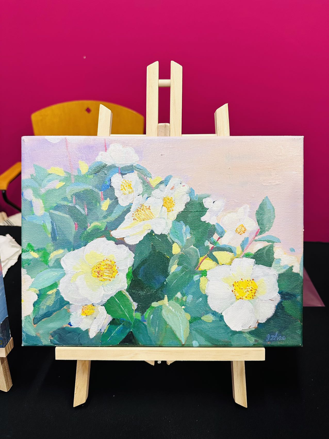 WHITE CAMELLIA- ACRYLIC PAINTING - ARTIST: J. ZHAO