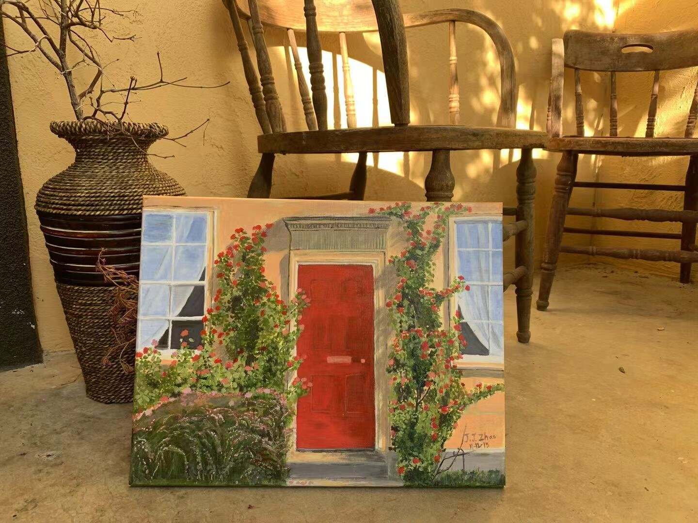 RED DOOR - ACRYLIC PAINTING - ARTIST: J. ZHAO