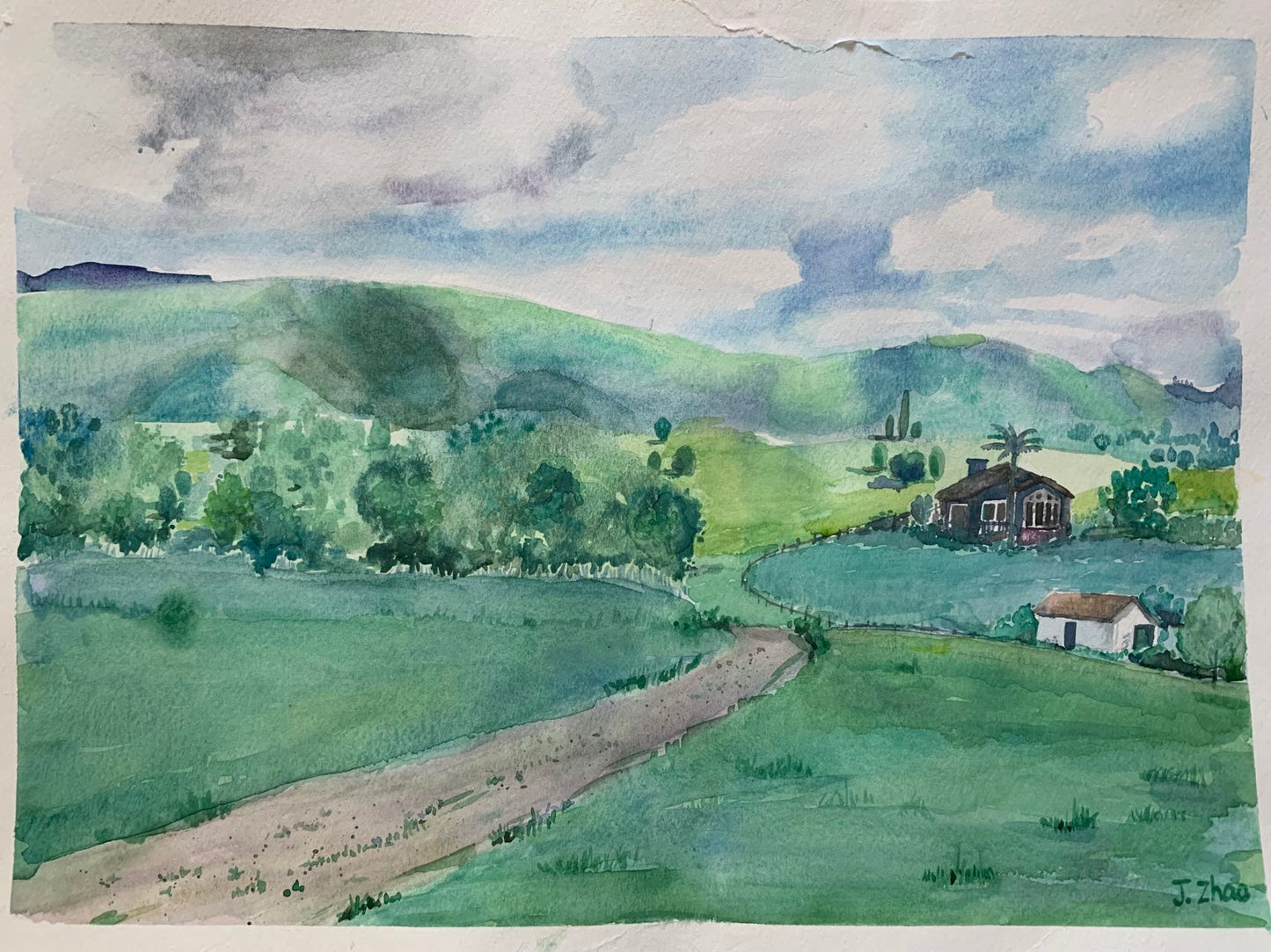 CUSTOM WATERCOLOR PAINTING: LANDSCAPE, HOUSES, FLOWERS, SILHOUETTE FOR BIRTHDAY, ANNIVERSARY, HOLIDAY, GRADUATION CELEBRATION - ARTIST: J. ZHAO