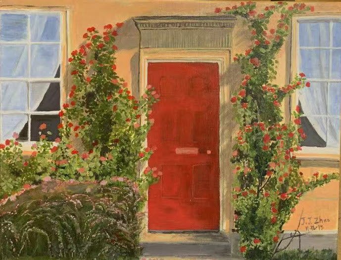 RED DOOR - ACRYLIC PAINTING - ARTIST: J. ZHAO
