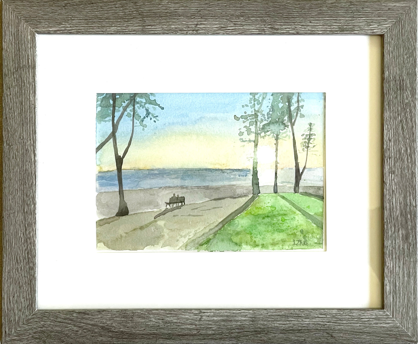 SUNSET AT THE BEACH, SANTA CRUZ - WATERCOLOR PAINTING - ARTIST: J. ZHAO