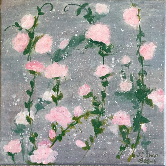 ROSES IN THE MIST - ACRYLIC PAINTING - ARTIST: J. ZHAO
